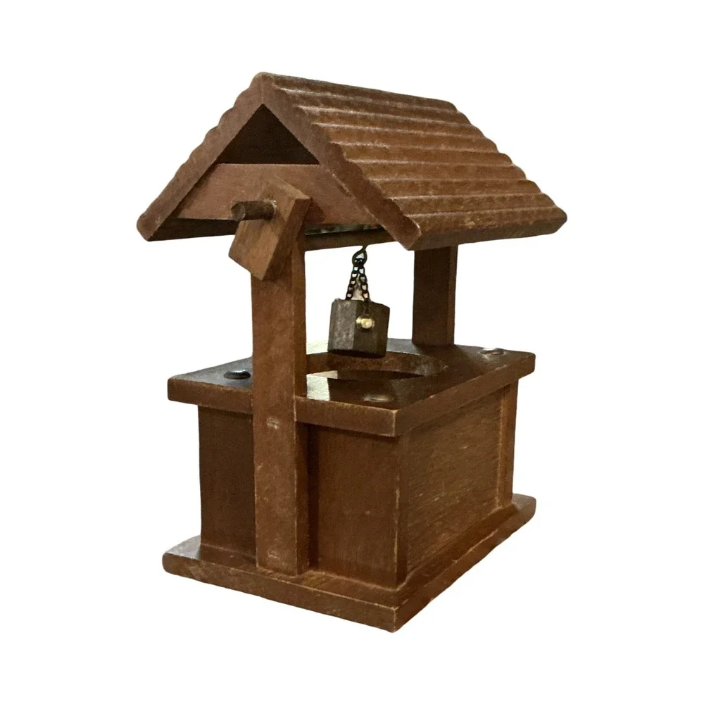 Vintage Wood Wishing Well Coaster Set Rustic Brown Farmhouse Decor 4 Coasters